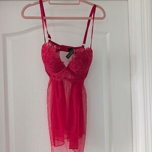 Victoria's Secret Lace Chemise in Vibrant Pink